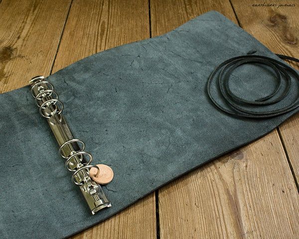 A5 rugged black leather organiser 3 - wraparound - earthworks journals - A5WB007