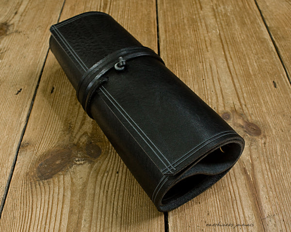 A5 rugged black leather organiser 4 - wraparound - earthworks journals - A5WB007