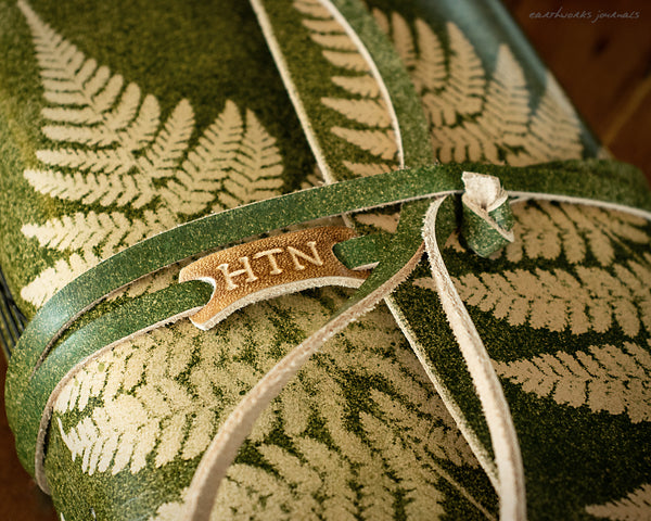 A5 green leather fern leaf organiser tag - earthworks journals - A5WB008