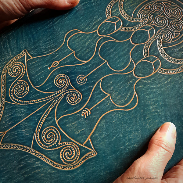 A4 triple moon goddess blue leather journal 2 - earthworks journals - OOAK13