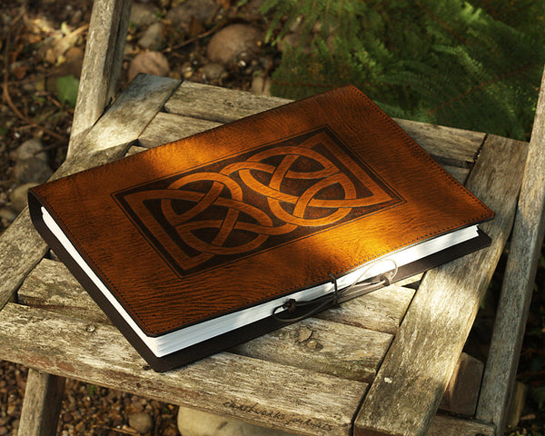 A4 brown leather journal - celtic knot design - earthworks journals A4C009