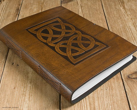 A4 brown leather journal - celtic knot design 2 - earthworks journals A4C009
