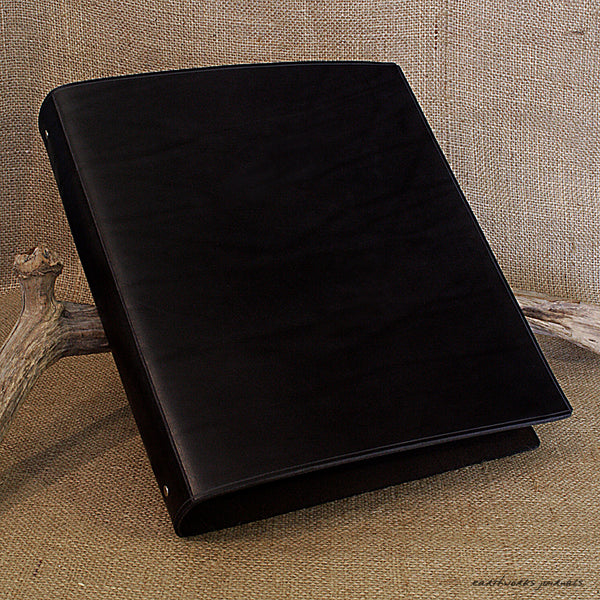 A4 black leather 4 ring binder - plain classic 2 - earthworks journals A4B001