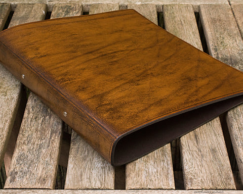 A4 brown leather 2 ring binder - plain classic 3 - earthworks journals A4B008