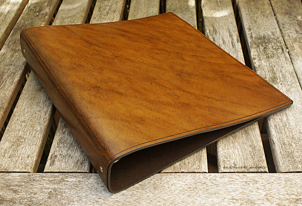 A4 brown leather 4 ring binder - plain classic - earthworks journals A4B002
