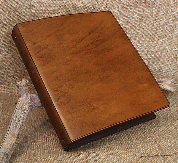 A4 brown leather 4 ring binder - plain classic 2 - earthworks journals A4B002