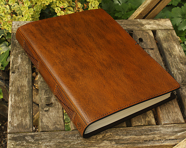 A4 brown leather journal - plain classic 3 - earthworks journals A4PC001