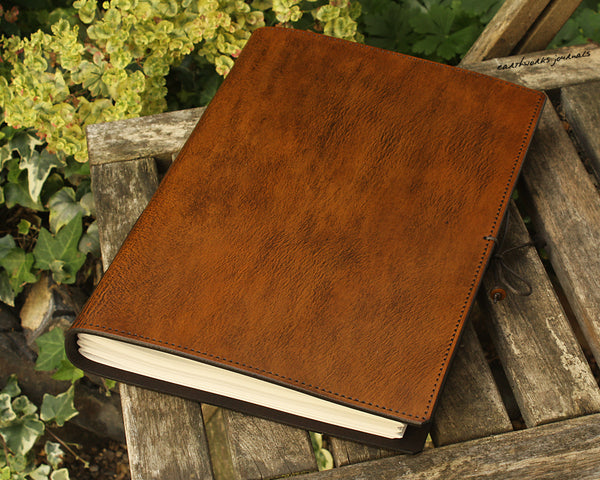 A4 brown leather journal - plain classic 4 - earthworks journals A4PC001