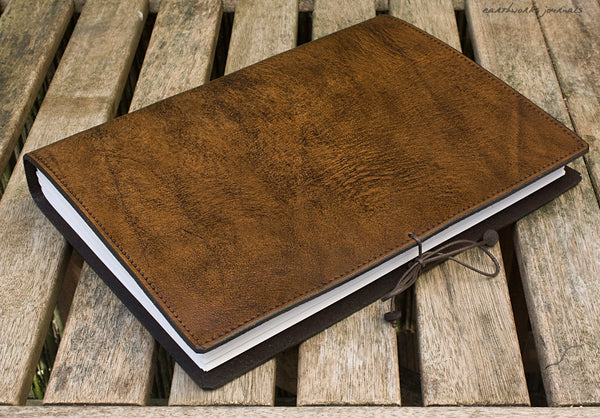 A4 dark brown leather journal - plain classic 5 - earthworks journals A4PC004