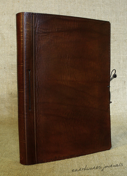 A4 dark brown leather journal - plain classic 2 - earthworks journals A4PC005