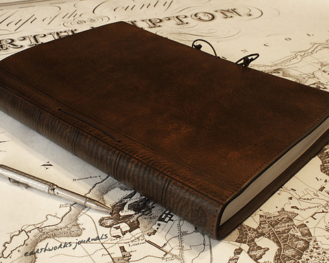 A4 dark brown leather journal - plain classic - earthworks journals A4PC005