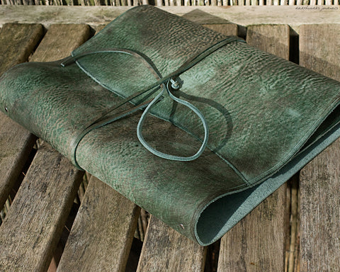 A4 distressed green leather ring binder - wraparound - earthworks journals - A4WB003