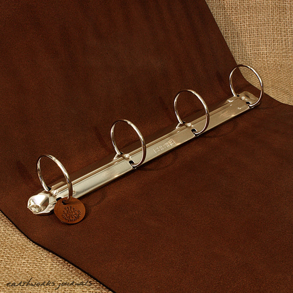 A4 brown leather 4 ring binder - plain classic open - earthworks journals A4B002