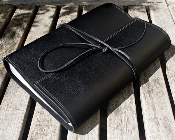 A4 rugged black leather journal 2 - wraparound - earthworks journals - A4W004