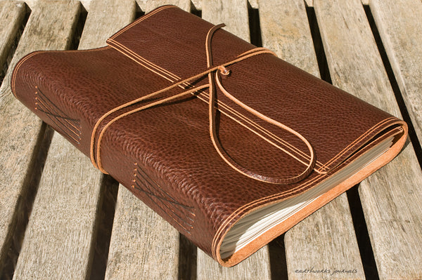 A4 rugged chestnut brown leather journal - wraparound 4 - earthworks journals - A4W002