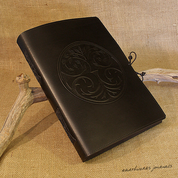 A4 black leather journal - tree of life - earthworks journals - A4C011