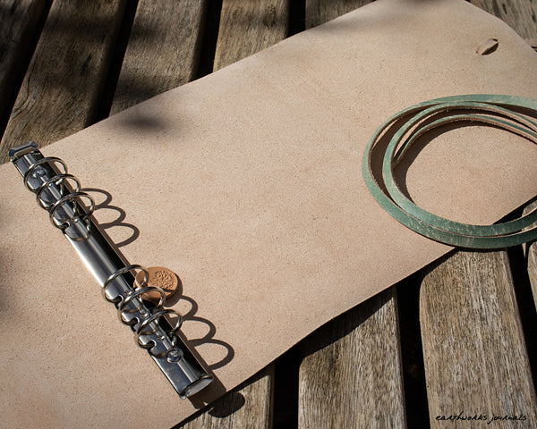 A5 distressed sea blue leather organiser - wraparound 4 - earthworks journals - A5WB011