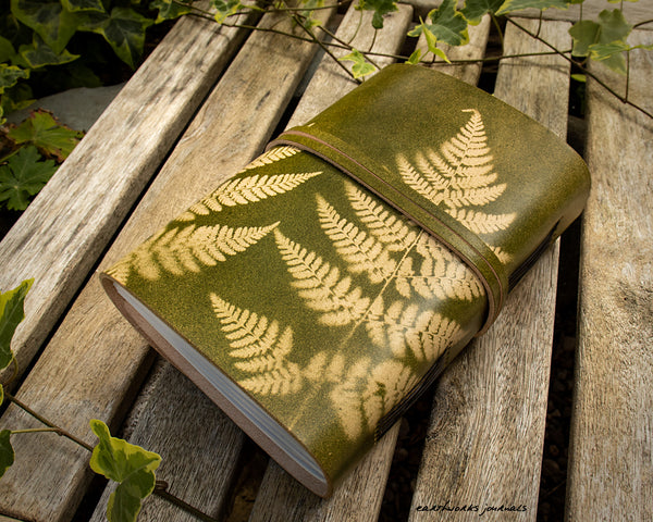 A5 fern leaf wraparound leather journal in green 4 - earthworks journals - A5W003