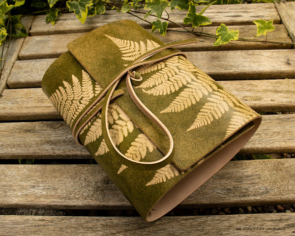 A5 green leather fern leaf organiser - earthworks journals - A5WB008