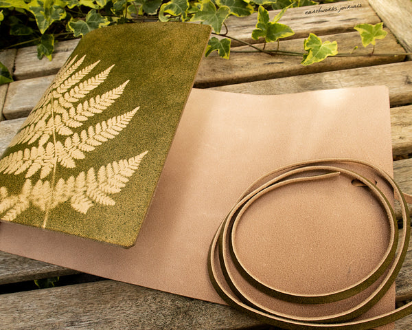 A5 green leather fern leaf organiser 2 - earthworks journals - A5WB008