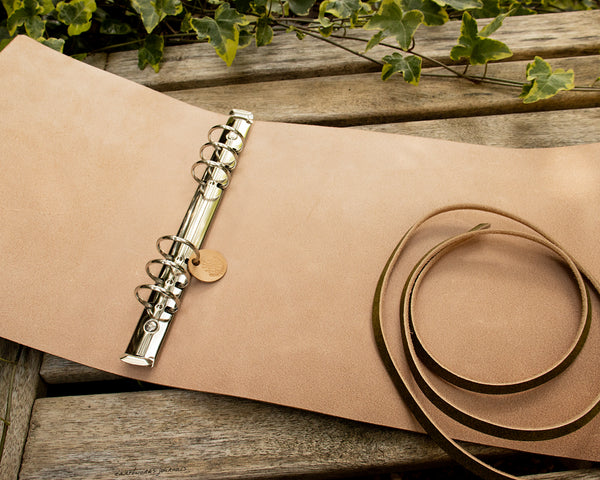 A5 green leather fern leaf organiser 3 - earthworks journals - A5WB008