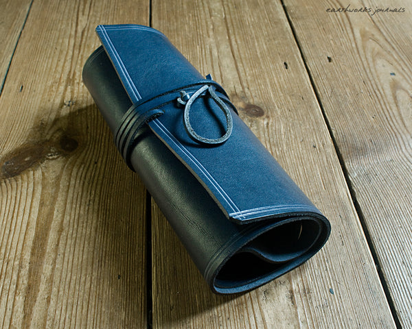 A5 rugged blue leather organiser 5 - wraparound - earthworks journals - A5WB009