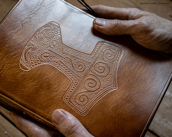 A5 VIKING MJOLNIR BROWN LEATHER JOURNAL 5 - EARTHWORKS JOURNALS OOAK11