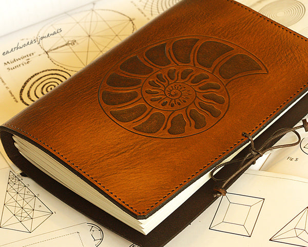 A5 brown leather journal - ammonite - earthworks journals - A5C026