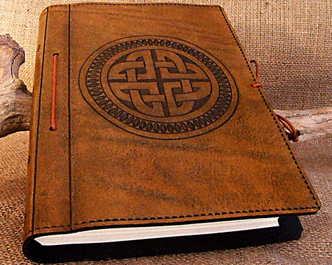 A5 brown leather journal - celtic circle knot design - earthworks journals - A5C014
