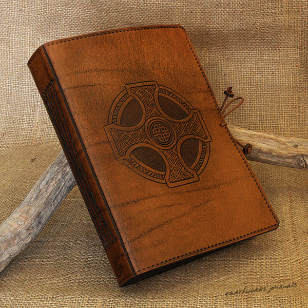 A5 brown leather journal - celtic cross 2 - earthworks journals - A5C027