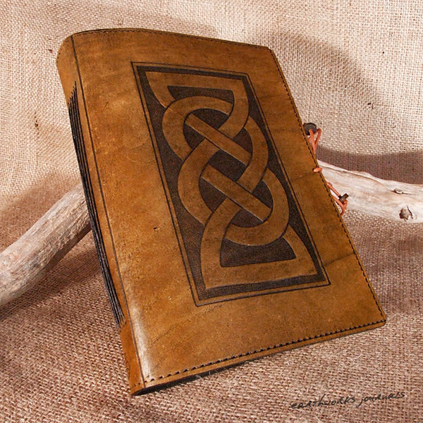 A5 brown leather journal - celtic friendship lovers knot - earthworks journals - A5C011