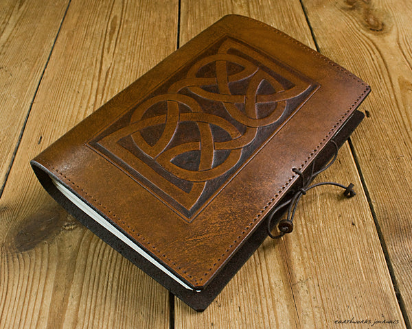 A5 brown leather journal - celtic knot 4 - earthworks journals - A5C017