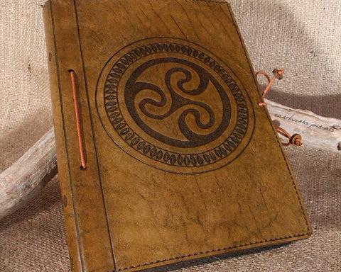 A5 brown leather journal - celtic triskele spiral - earthworks journals - A5C009