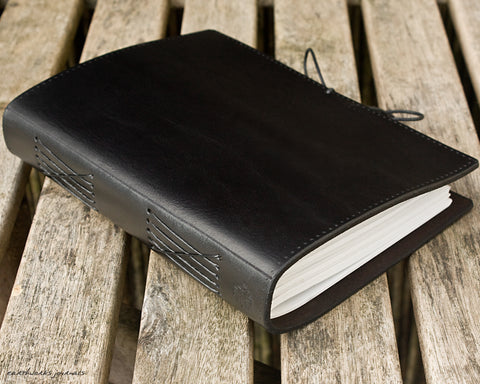 a5 classic black leather journal - permanently bound - earthworks journals - A5PC002