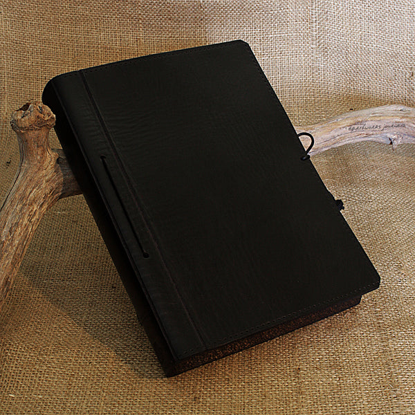 A5 black leather journal - plain classic - earthworks journals A5PC004