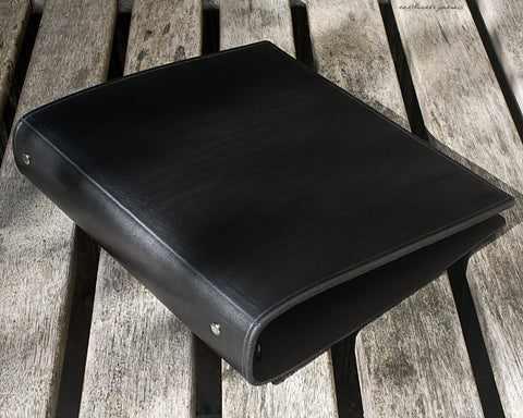 A5 black leather 6 ring binder - organiser - planner - plain classic - earthworks journals A5F002