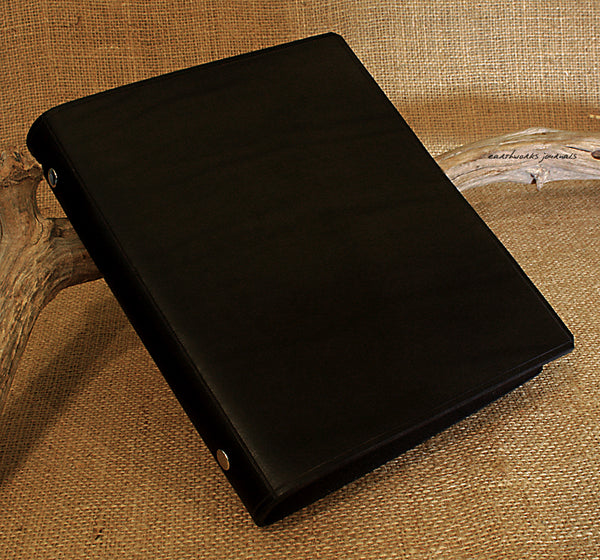 A5 black leather slimline 6 ring binder - organiser - planner - plain classic 2 - earthworks journals A5SF002