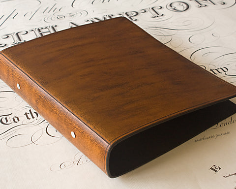 A5 brown leather 2 ring binder - plain classic - earthworks journals A5B002