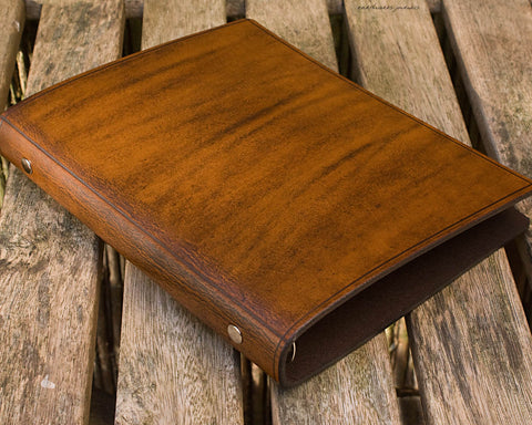 A5 brown leather slimline 6 ring binder - organiser - planner - plain classic 3 - earthworks journals A5SF001
