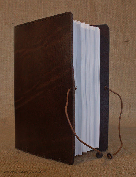 A5 dark brown leather journal - plain classic open - earthworks journals A5PC005