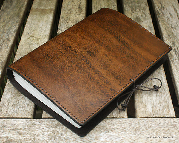 A5 dark brown leather journal - plain classic 6 - earthworks journals A5PC005