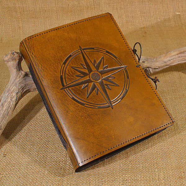 A5 brown leather journal - compass rose 2 - earthworks journals - A5C033