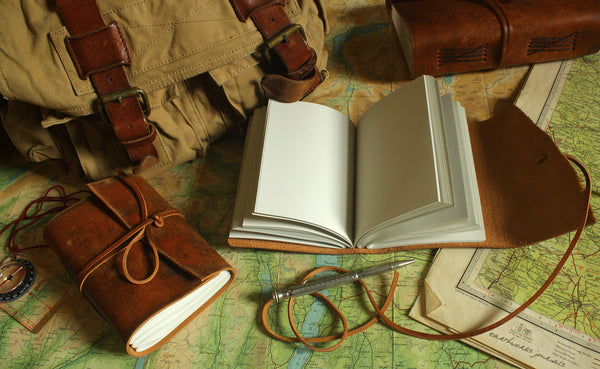 distressed brown leather journal - wraparound group - earthworks journals