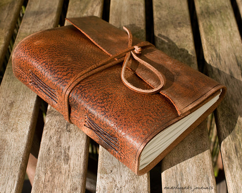 A5 distressed brown leather journal - wraparound - earthworks journals - A5W002