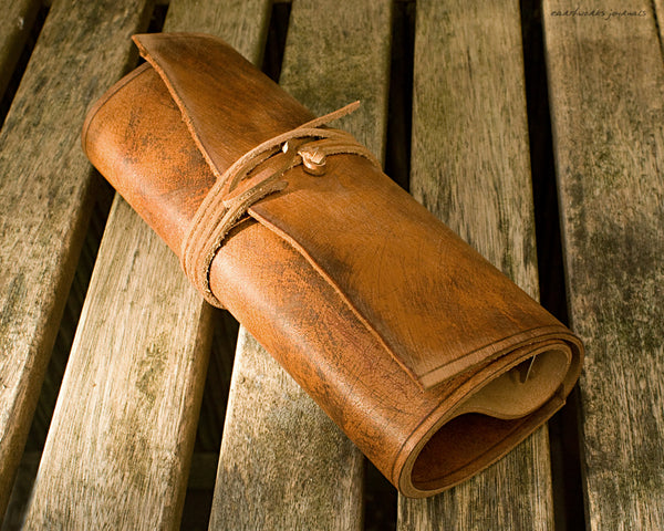 A5 distressed brown leather organiser - wraparound 4 - earthworks journals - A5WB003