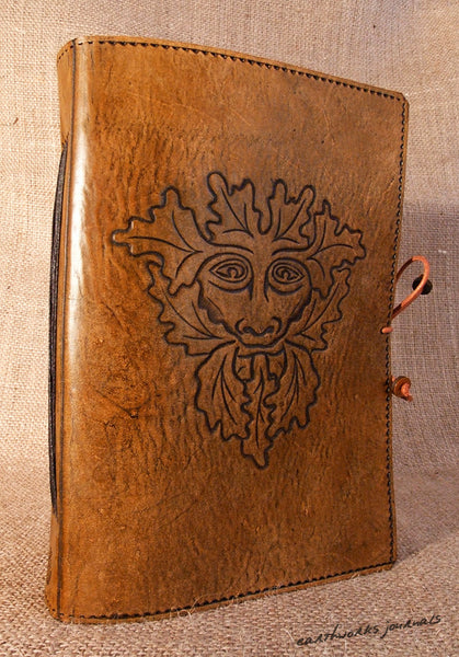 A5 brown leather journal - pagan green man a - earthworks journals - A5C006