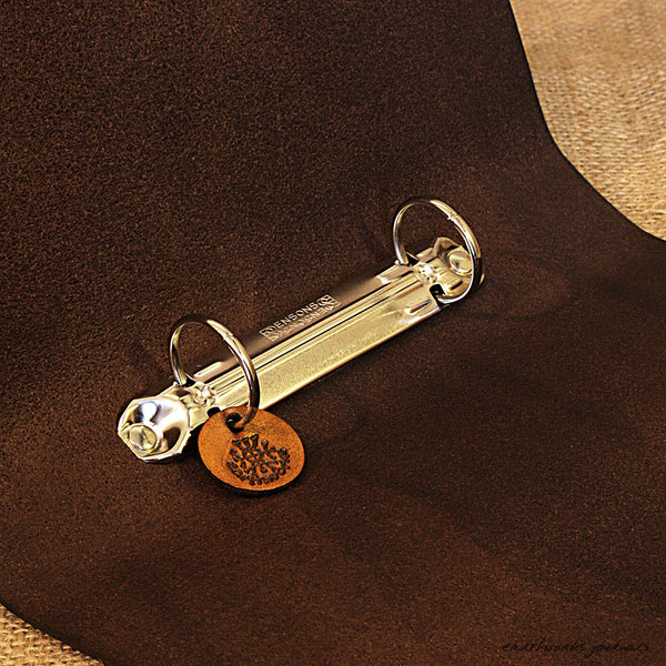A5 brown leather 2 ring binder - celtic cross design open - earthworks journals A5B004