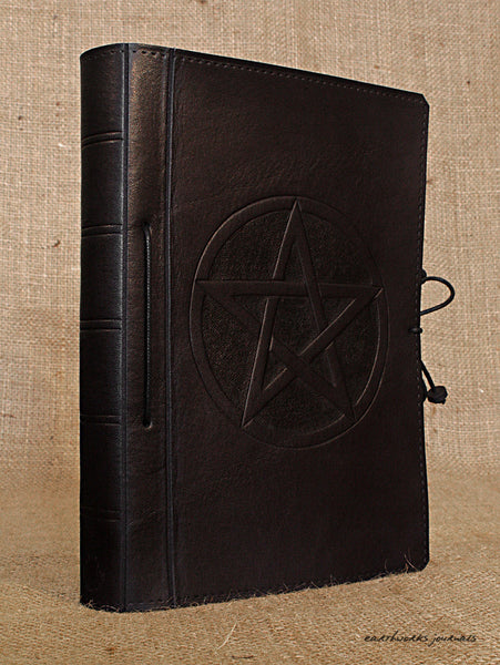 A5 black leather journal - pentagram 2 - earthworks journals - A5C022