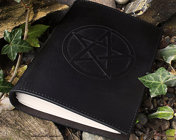 A5 black leather journal - pentagram - earthworks journals - A5C025