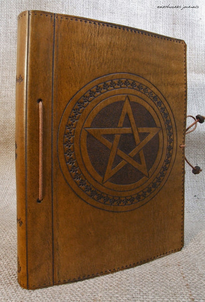 A5 brown leather journal - book of shadows - pentagram 2 - earthworks journals - A5C004